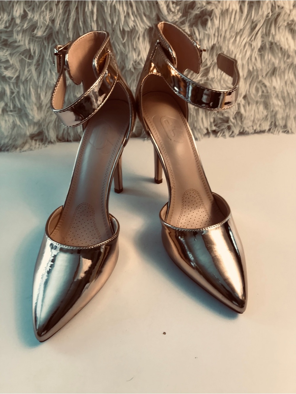 SHEIN Metallic Rose Gold Pointed Ankle-Strap Stiletto Heels